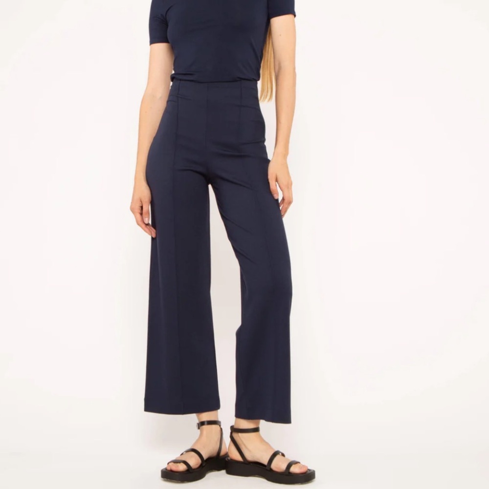 Ripley Radar Navy Ponte Knit Straight Leg Pant Cropped